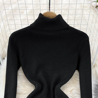 Elegant Turtleneck Long Sleeve Knit Bodycon Pencil Dress Slim Basic Fashion Sweater Vestido Sexy Women Autumn Winter Clothing ALODIA STORE