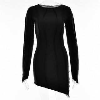 JULISSA MO Sexy Solid Patchwork O Neck Mini Dress Women Autumn Bodycon Long Sleeve Slim Fit Elegant Party Club Vestido ALODIA STORE