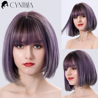 Green Short Bob Hair Synthetic Wig For Woman With Bangs Blonde Ombre Pink Cosplay Lolita Party Heat Resistant Daily Natural Hair ALODIA STORE