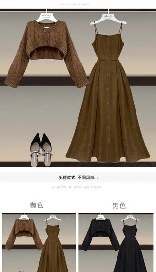 Fall Winter Two Piece Sets Sweater And Straped High Waist ALODIA STORE