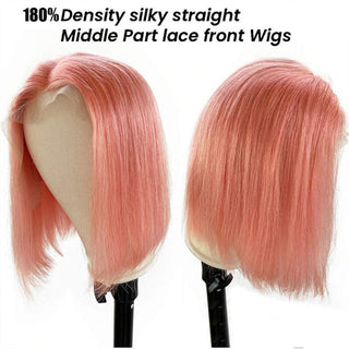 Pink Bob Short Cut Wigs Blonde Straight Lace Front Human Hair Wigs 180D Transparent Lace Pre Plucked Brazilian Bob Lace Wigs ALODIA STORE