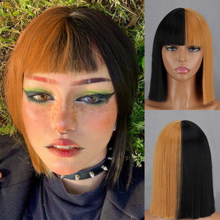 Green Short Bob Wig With Bangs for Women Shoulder Length Synthetic Wigs Cosplay Party Daily Lolita Natural Hair Black Pink Red ALODIA STORE