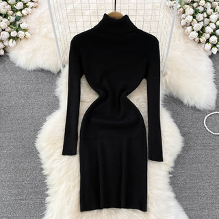 Elegant Turtleneck Long Sleeve Knit Bodycon Pencil Dress Slim Basic Fashion Sweater Vestido Sexy Women Autumn Winter Clothing ALODIA STORE
