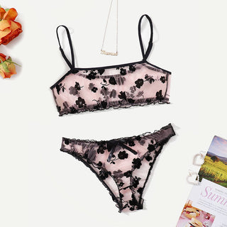 Leechee New Lingerie Set Floral Full Cup Bra For Women Fashion Mesh Sexy Underwear Intimate Lingerie Ruffles Bra And Panty Set ALODIA STORE