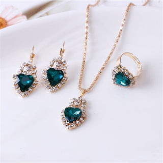 Exquisite Double Heart Necklace Earrings Bracelet Jewelry Set Charm Ladies Jewelry Fashion Bridal Accessory Set Romantic Gifts ALODIA STORE