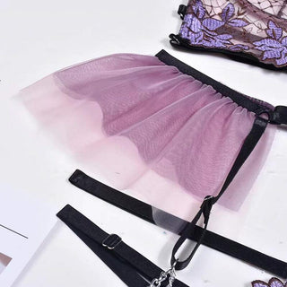 MIRABELLE Fine Lingerie for Women Sexy Porn Underwear Bra and Panty Set Lace Thongs Ruffle Fancy Embroidery With Chain Garter ALODIA STORE