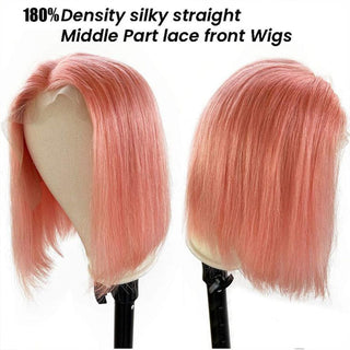 Pink Bob Short Cut Wigs Blonde Straight Lace Front Human Hair Wigs 180D Transparent Lace Pre Plucked Brazilian Bob Lace Wigs ALODIA STORE