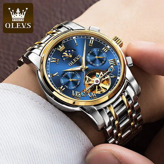 OLEVS Men Watch Automatic Mechanical Watch Stianless Top Brand Luxury Moon phase SkeletonTourbillon Wristwatch Reloj hombres ALODIA STORE
