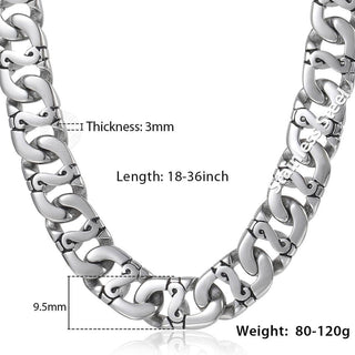 Men's Necklace 316L Stainless Steel Chain 9.5mm Heavy Marina Biker Silver Color Fashion Jewelry Dropshipping 18-36inch HN01 ALODIA STORE