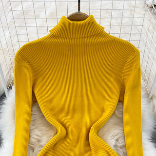Elegant Turtleneck Long Sleeve Knit Bodycon Pencil Dress Slim Basic Fashion Sweater Vestido Sexy Women Autumn Winter Clothing ALODIA STORE