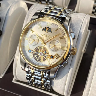 OLEVS Men Watch Automatic Mechanical Watch Stianless Top Brand Luxury Moon phase SkeletonTourbillon Wristwatch Reloj hombres ALODIA STORE