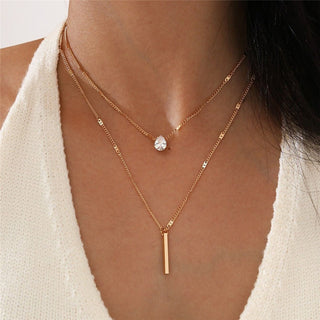 Simple Crystal Geometric Gold Color Pendant Necklace Set for Women Charms Fashion Square Rhinestone Female Vintage Jewelry 2022 ALODIA STORE