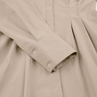 Mnealways18 Spring Summer Bodycon Dress Women Khaki Long Sleeve Pleated Shirt Dress Office Ladies Solid Lapel Casual Mini Dresss ALODIA STORE