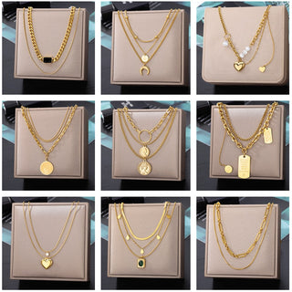 Stainless Steel Geometry Star Moon Butterfly Pendant Multilayer Chain Choker Necklace For Women Wedding Accessories Dropshipping ALODIA STORE