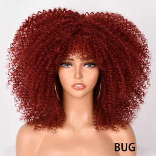 Short Hair Blonde Wigs Afro Kinky Curly Wig With Bangs For Black Women Cosplay Lolita Synthetic Natural Glueless Brown Mixed ALODIA STORE