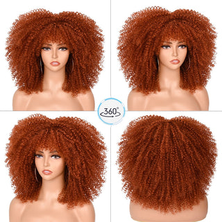 Short Hair Blonde Wigs Afro Kinky Curly Wig With Bangs For Black Women Cosplay Lolita Synthetic Natural Glueless Brown Mixed ALODIA STORE