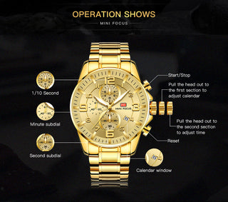 MINI FOCUS Watches Mens Top Brand Luxury Gold Watch Calendar Waterproof Chronograph Multifunction Business relogio masculino New ALODIA STORE