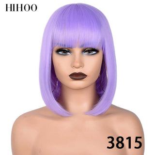 Short Straight Bob Wig for Women Synthetic Wigs Brown to Blonde Ombre Natural Fake Hair Heatresistant Wig Pink Wig With Bangs ALODIA STORE