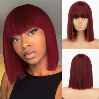 WERD Short Orange Straight Bob Wig Synthetic Wigs For Women With Bangs Daily Cosplay Hair Heat Resistant ALODIA STORE