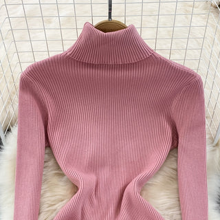 Elegant Turtleneck Long Sleeve Knit Bodycon Pencil Dress Slim Basic Fashion Sweater Vestido Sexy Women Autumn Winter Clothing ALODIA STORE