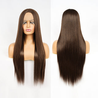 Perruque de Cosplay synthétique lisse et longue, noire ombrée, avec raie centrale naturelle, résistante à la chaleur, brune 613, pour femmes, 28 pouces ALODIA STORE