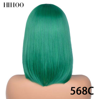 Short Straight Bob Wig for Women Synthetic Wigs Brown to Blonde Ombre Natural Fake Hair Heatresistant Wig Pink Wig With Bangs ALODIA STORE
