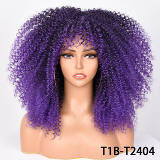 Short Hair Blonde Wigs Afro Kinky Curly Wig With Bangs For Black Women Cosplay Lolita Synthetic Natural Glueless Brown Mixed ALODIA STORE