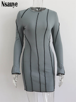 Nsauye Sexy Club Ribber Knitted Y2K Mini Bodycon Party Women Dress Autumn Striped O Neck Long Sleeve Fashion Dress 2023 ALODIA STORE