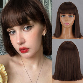 Green Short Bob Wig With Bangs for Women Shoulder Length Synthetic Wigs Cosplay Party Daily Lolita Natural Hair Black Pink Red ALODIA STORE