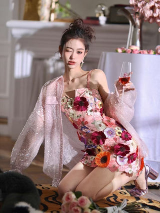 Three - dimensional sunflower floating soft mesh embroidery lace dress fabric ALODIA STORE