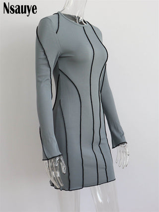 Nsauye Sexy Club Ribber Knitted Y2K Mini Bodycon Party Women Dress Autumn Striped O Neck Long Sleeve Fashion Dress 2023 ALODIA STORE