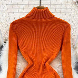 Elegant Turtleneck Long Sleeve Knit Bodycon Pencil Dress Slim Basic Fashion Sweater Vestido Sexy Women Autumn Winter Clothing ALODIA STORE