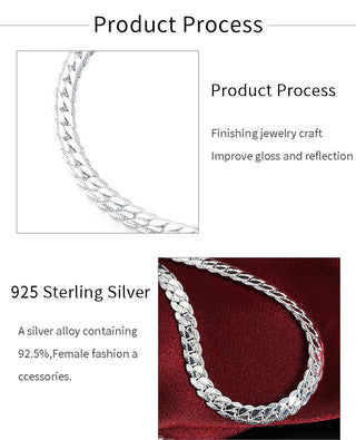 TIEEFEGO 925 Sterling Silver 6mm Side Chain 8/18/20/22/24 Inch Necklace For Woman Men Fashion Wedding Engagement Jewelry Gift ALODIA STORE