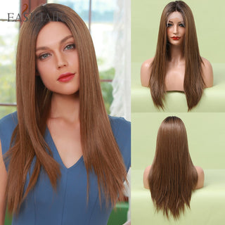 EASIHAIR Straight Blonde Lace Front Synthetic Wigs with Baby Hair Long Women's Lace Wigs High Density Natural Wig Heat Resistant ALODIA STORE