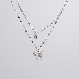 Luxury Necklace for Women Butterfly Necklace Shiny Double Chain Clavicle Pendant Anniversary Gift Jewelry Necklaces for Women ALODIA STORE