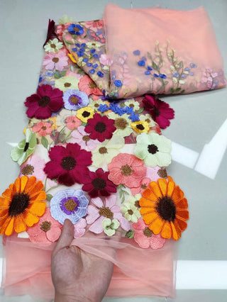 Three - dimensional sunflower floating soft mesh embroidery lace dress fabric ALODIA STORE