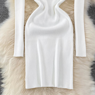 Elegant Turtleneck Long Sleeve Knit Bodycon Pencil Dress Slim Basic Fashion Sweater Vestido Sexy Women Autumn Winter Clothing ALODIA STORE