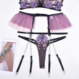 MIRABELLE Fine Lingerie for Women Sexy Porn Underwear Bra and Panty Set Lace Thongs Ruffle Fancy Embroidery With Chain Garter ALODIA STORE