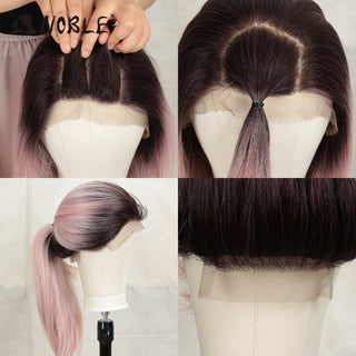 Noble Synthetic Lace Front Wig Long straight Hair 28 Inch Natural Wig Ombre Blonde Wig Heat Resistant Fiber Wigs For Black Women ALODIA STORE
