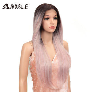 Noble Synthetic Lace Front Wig Long straight Hair 28 Inch Natural Wig Ombre Blonde Wig Heat Resistant Fiber Wigs For Black Women ALODIA STORE