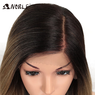 Noble Synthetic Lace Front Wig Long straight Hair 28 Inch Natural Wig Ombre Blonde Wig Heat Resistant Fiber Wigs For Black Women ALODIA STORE