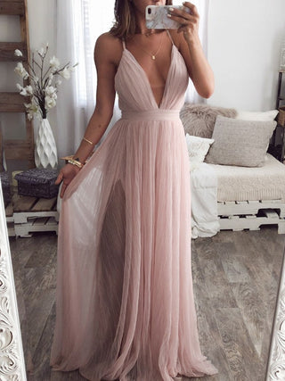 BerryGo Strap striped mesh lace split women dress Sexy deep v neck backless maxi dress Autumn winter long party dress vestidos ALODIA STORE