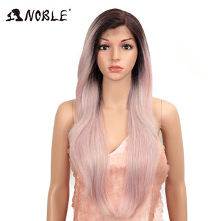 Noble Synthetic Lace Front Wig Long straight Hair 28 Inch Natural Wig Ombre Blonde Wig Heat Resistant Fiber Wigs For Black Women ALODIA STORE