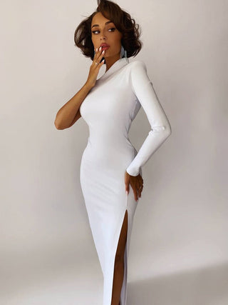 Long Elegant Dresses for Women Summer One Shoulder Maxi Dress Bodycon Sexy Black Slit Fomal Wedding Evening Party Dress 2022 ALODIA STORE