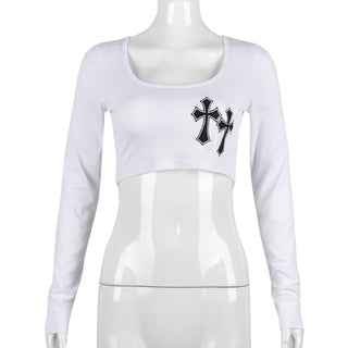 Cross Embroidered Crop Top for Women ALODIA STORE