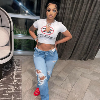 Slogan Print White Graphic Crop Top ALODIA STORE