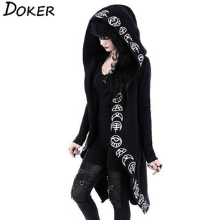 Gothic Punk Black Long Women Hoodies ALODIA STORE