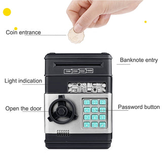 Electronic Piggy Bank ATM Password Money Box Cash Coins Saving Box ATM Bank Safe Box Automatic Deposit Banknote Christmas Gift ALODIA STORE