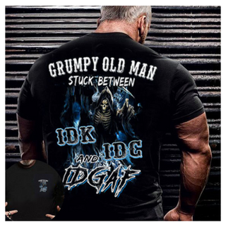 Men's Grumpy Old Man Stuck Between IDK, IDC and IDGAF T-Shirt ALODIA STORE