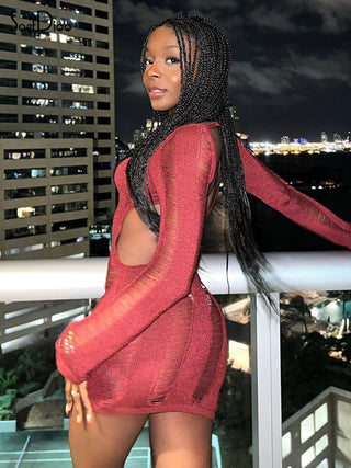 See-Through O-neck Long Sleeve Bodycon Dress ALODIA STORE